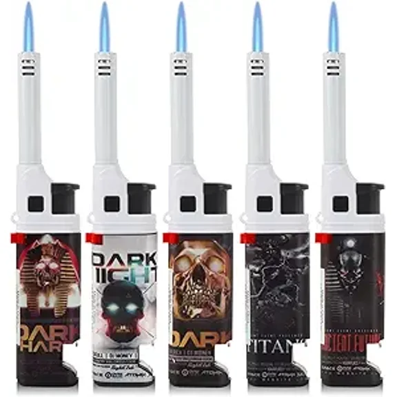 Candle Lighters Multipurpose Extended Long Gas Lighter Windproof with Bottle Opener Wand Refillable for Kitchen Fireplace Pilot Light DIY BBQ Grill Stove 5 Pack (Butane Included)