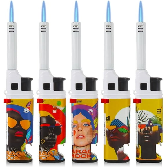 Candle Lighters Multipurpose Extended Long Gas Lighter Windproof with Bottle Opener Wand Refillable for Kitchen Fireplace Pilot Light DIY BBQ Grill Stove 5 Pack (Butane Included)