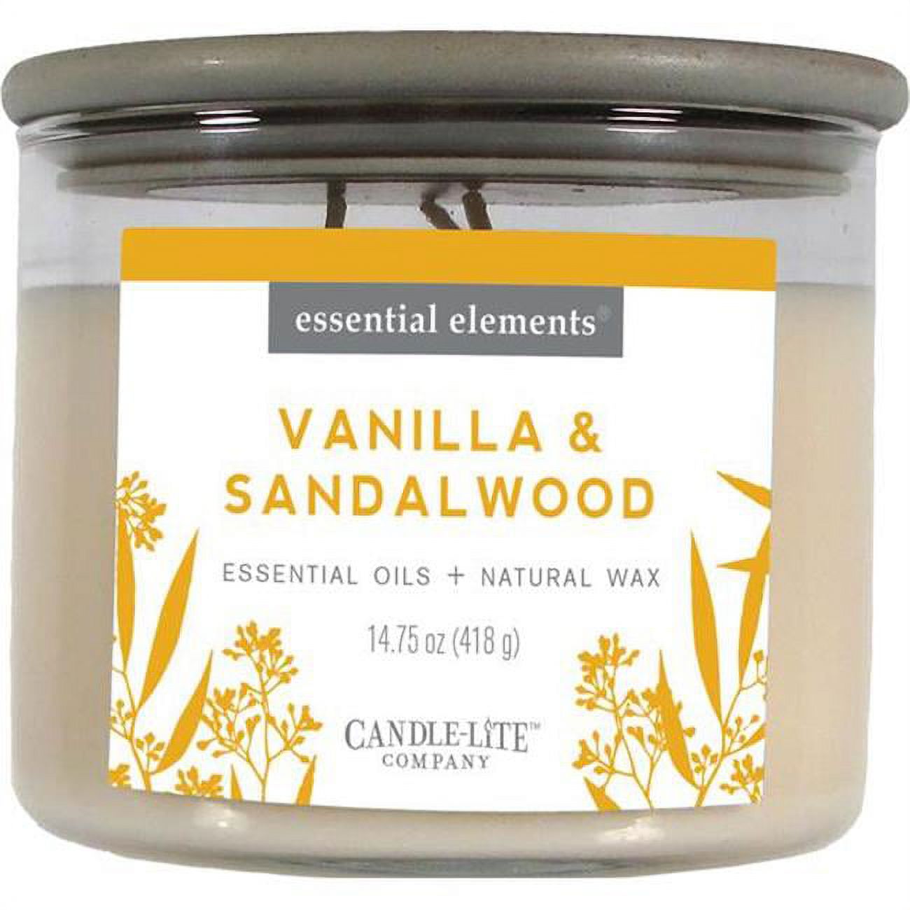 Candle Lite 251069 14.75 oz Vanilla & Sandalwood 3-Wick Jar Candle with Gray Wood Lid - image 1 of 2