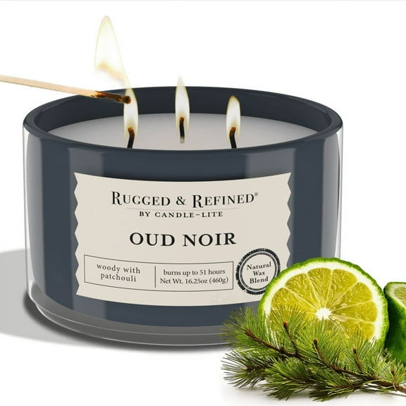 Candle-Lite Scented Candles for Men, Oud Noir Fragrance, 16.25 oz Jar, 3-Wick, 51 Hours of Burn Time, Masculine Aromatherapy with Long Lasting Scent, Ideal Gift for Father's Day and Home Decor