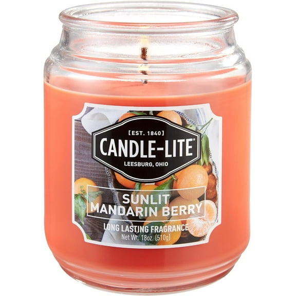 Candle-Lite Scented Sunlit Mandarin Berry Fragrance, One 18 oz. Single-Wick Aromatherapy Candle with 110 Hours of Burn Time, Orange Color