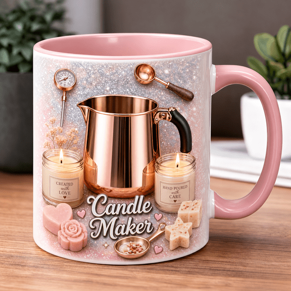Candle Maker Ceramic Coffee Mug, Pink Craft Mug for Candle Making Lovers