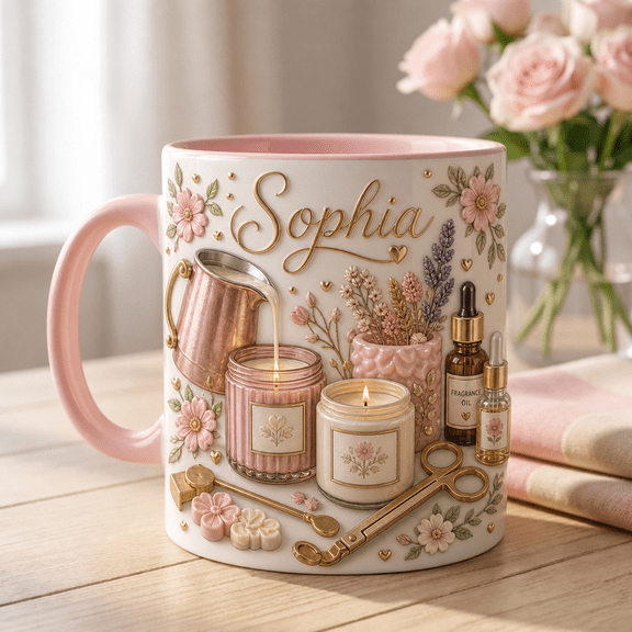 Candle Maker Mug with 3D Effect, Personalized Name Coffee Cup for Candle Lovers