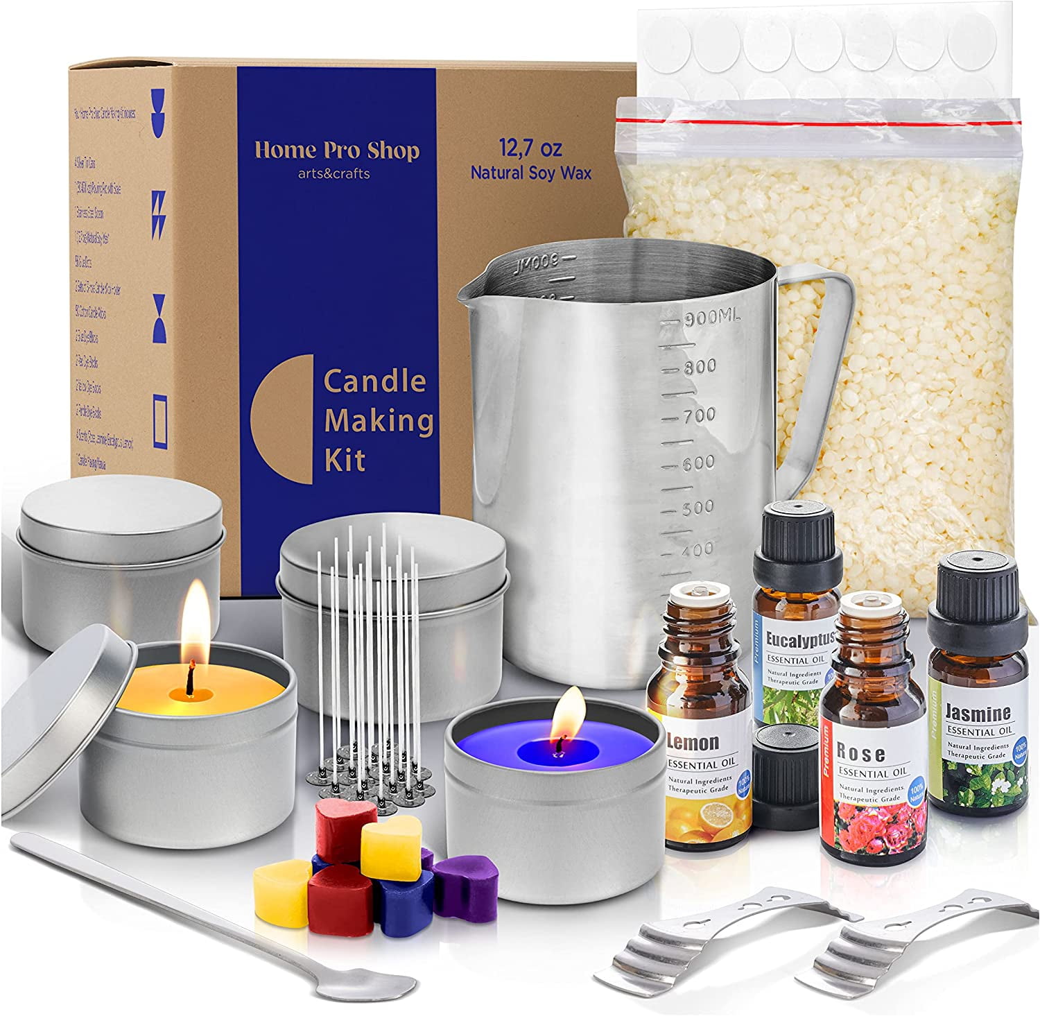 Candle Making Kit for Adults Beginners, DIY Candle Making Supplies (49 Pcs)  Including Tins, Wicks, 21oz Beeswax, Fragrance Oils, Makeing Pour Pot