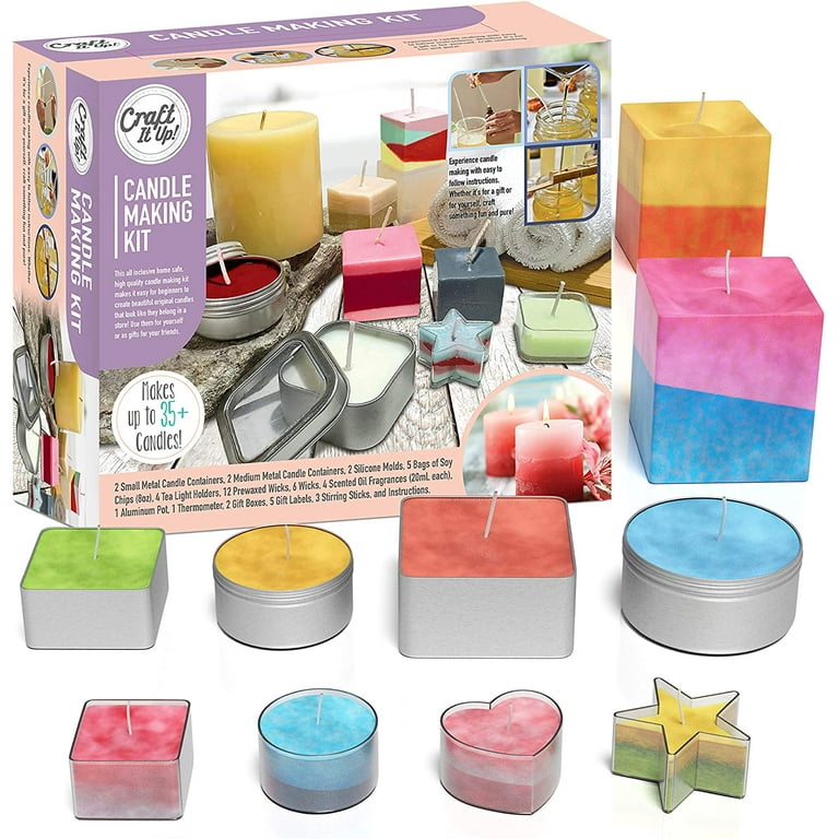 Candle Making Kit by Craft It Up! Complete DIY Beginners Set with Silicone  Molds, Soy Candle Wax Supplies Plus Pot, Wicks, Essential Oils & More