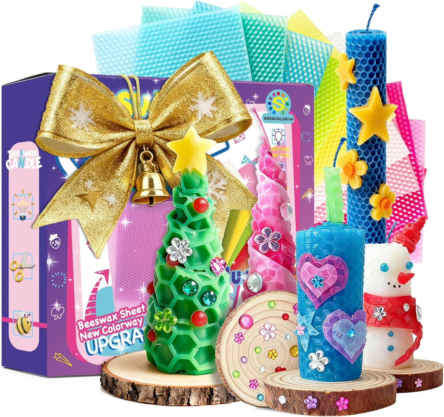 Candle Making Kit DIY Moldable Wax Craft Set with 10 Vibrant Sheets Paints Stickers & Wooden Stand | Creative Sensory Play STEM Activity Gift for Christmas Holiday Ages 12+