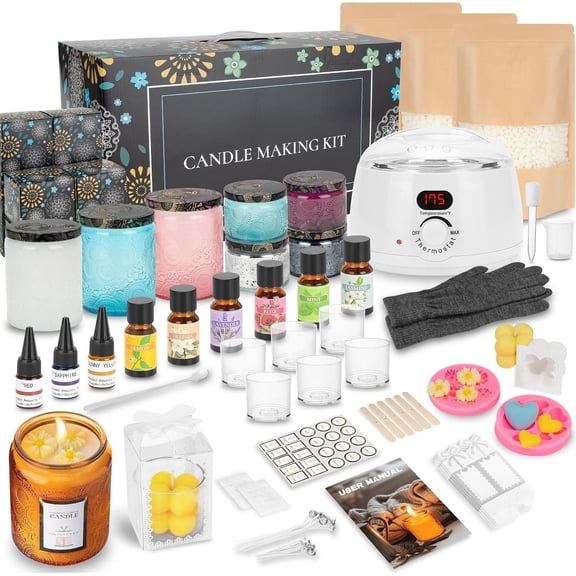 Candle Making Kit, Scented Candles Making Kit for Adults DIY | Candles Making Kit Supplies with Digital Soy Wax Melt Warmer Candle Making Complete Kit for Adults Beginners Starters