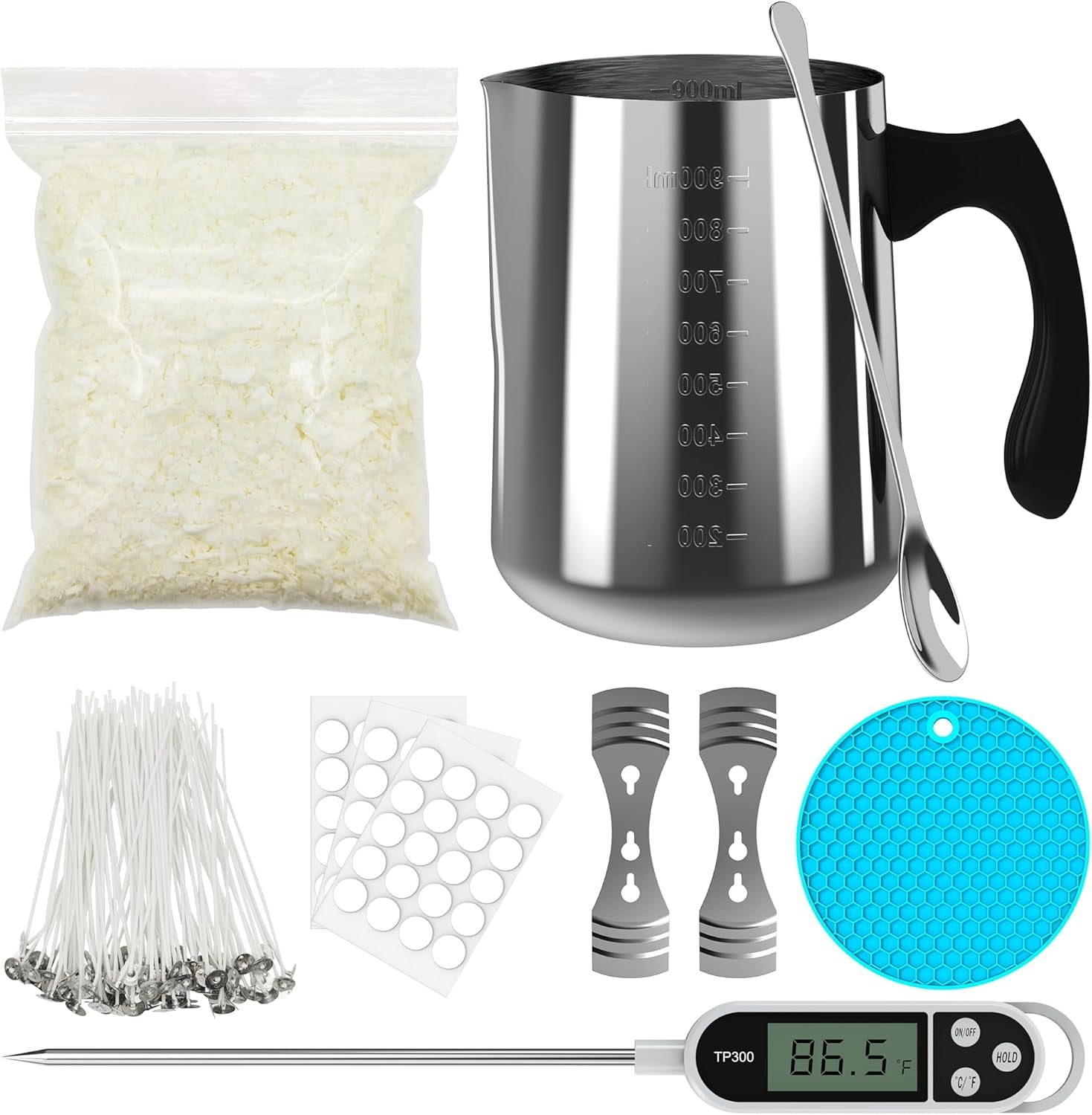 Ohcans Candle Making Kit Supplies for Beginners, Soy Wax DIY Adults, with 900ml Make Pouring Pot, Wicks, Wicks Sticker, Holder,Soy