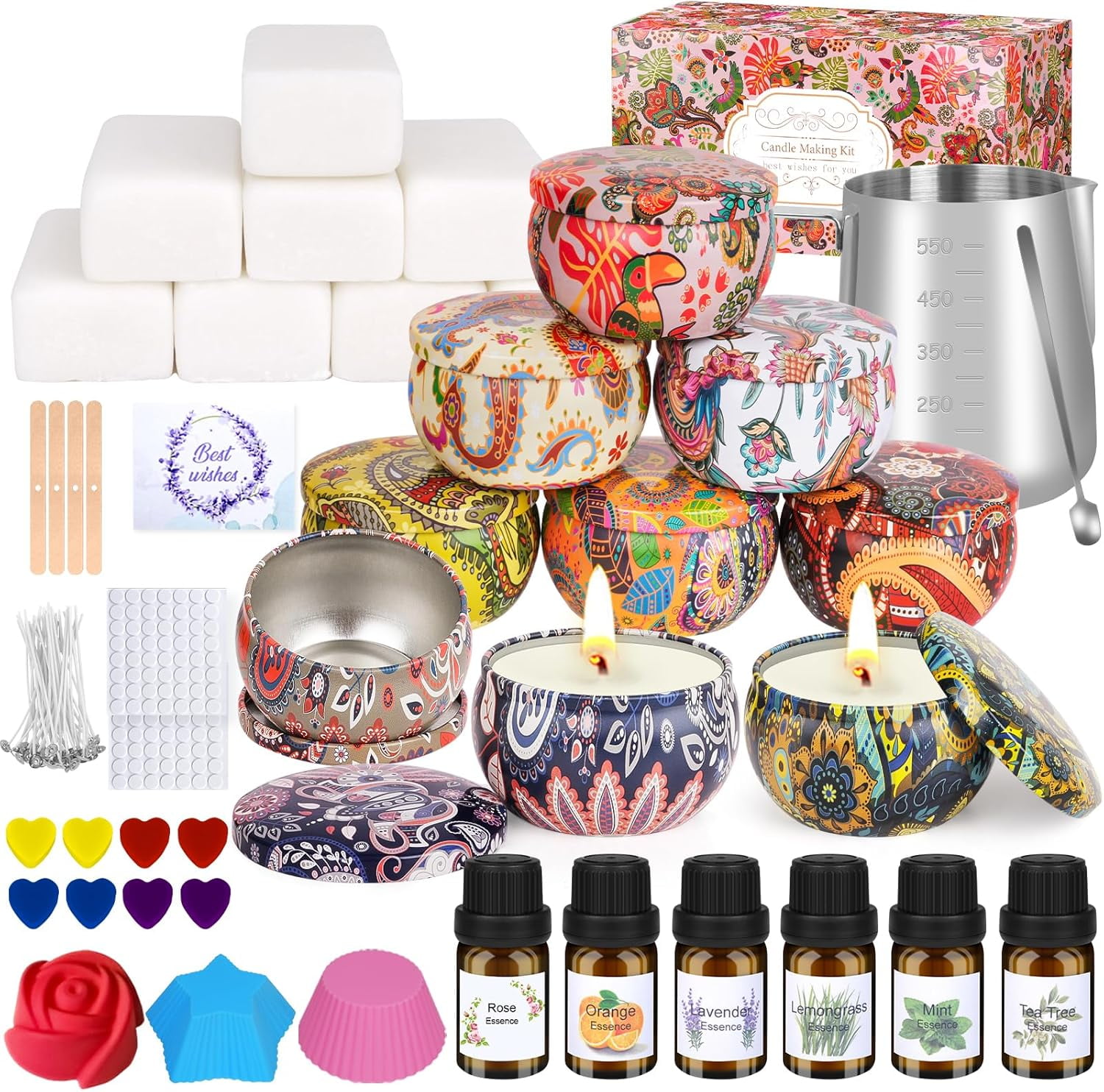 Candle Making Kit for Adult DIY Supplies Include Soy Wax Wicks Tins Essential Oils Dyes Arts & Crafts Gift Beginners Adults