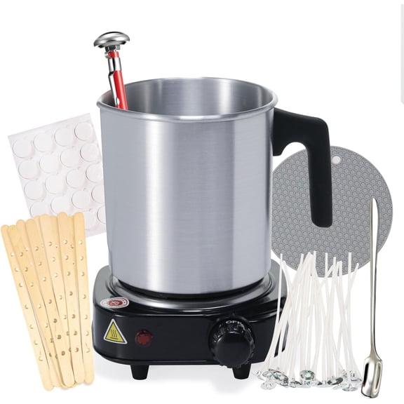 Candle Making Kit with Wax Melter, 40 oz Double Boiler Wax Melting Pot, Thermometer, Wick Centering Device, Hot Plate and Supplies for Beginners