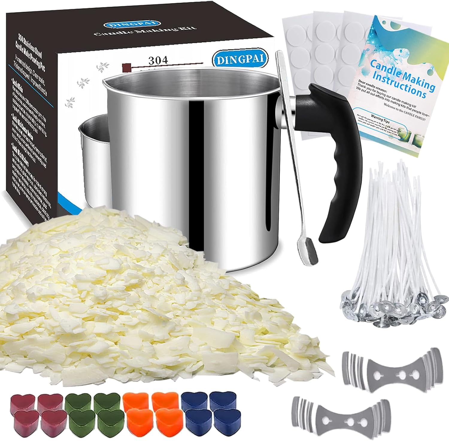 Candle Making Supplies Complete Soy Candle Making Set Including Candle Make Pouring Pot Candle Wicks Wicks Sticker 3-Hole Candle Wicks Holder Natural Soy Wax and Spoon