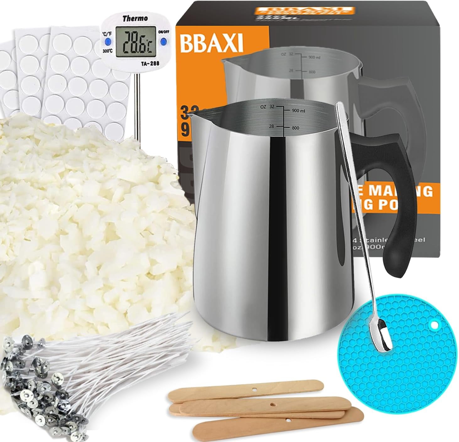 Candle Making kit Supplies，Nature Soy Wax DIY Craft Tools with 32oz Pouring Pot 16oz Wax Wooden Wick Holders Wicks Stickers Thermometer and Spoon for Beginners Adults