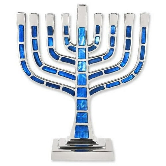 Candle Menorah Aluminum Knesset Style Blue Jeweled