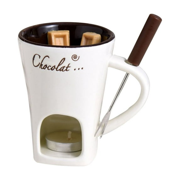 Candle Mini Simmers Mug, Ceramic Hot Pot Set with Built-In Heating Function - Elegant Design for Parties, Gatherings, Chocolate Melting, Anniversary Birthday Cooking White