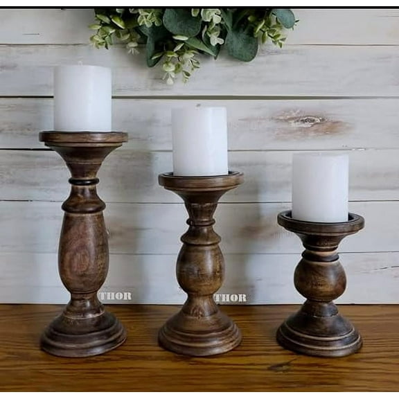 Candle Pillar Holder, Candle Holder Set of 3 Candle Holder,Fall Candle Holder, Wooden Candle Holder, Farmhouse Candle Holder, Candle Holder Set for Table Centerpiece Home Decor-10,8,6 Inch