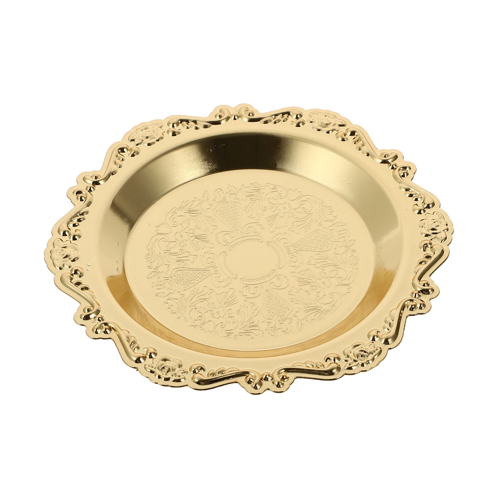 Candle Plate Tray Round Holder Dish Retro Tabletop Iron Pillar Golden