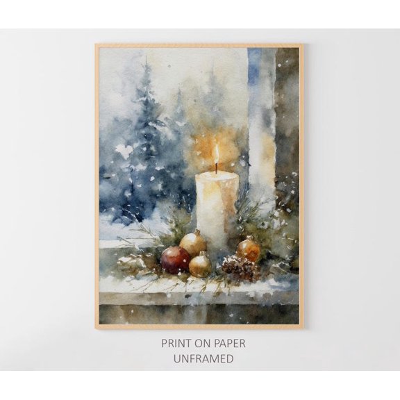 Candle Poster: Cozy Winter Still Life Art, Unframed Canvas Size 12x18