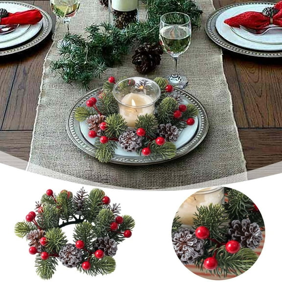 Candle Ring Berry Small Candle Wreath 3 Inch Center Candle Holder Center (Red And Gold Berries And Candles & Holders Easy To Use