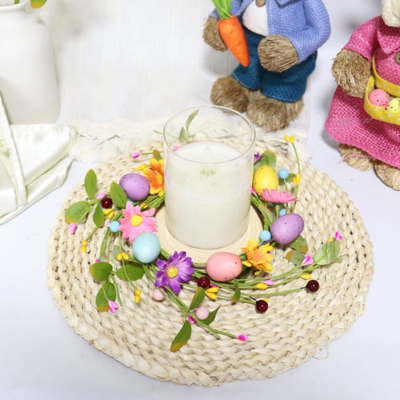 Candle Ring Easter Decorations, Spring Artificial Flowers Centerpiece for Table, French Country Berry Wreath for Mantle, Seasonal Decorative Pieces for Home, Summer Spring Table Decor