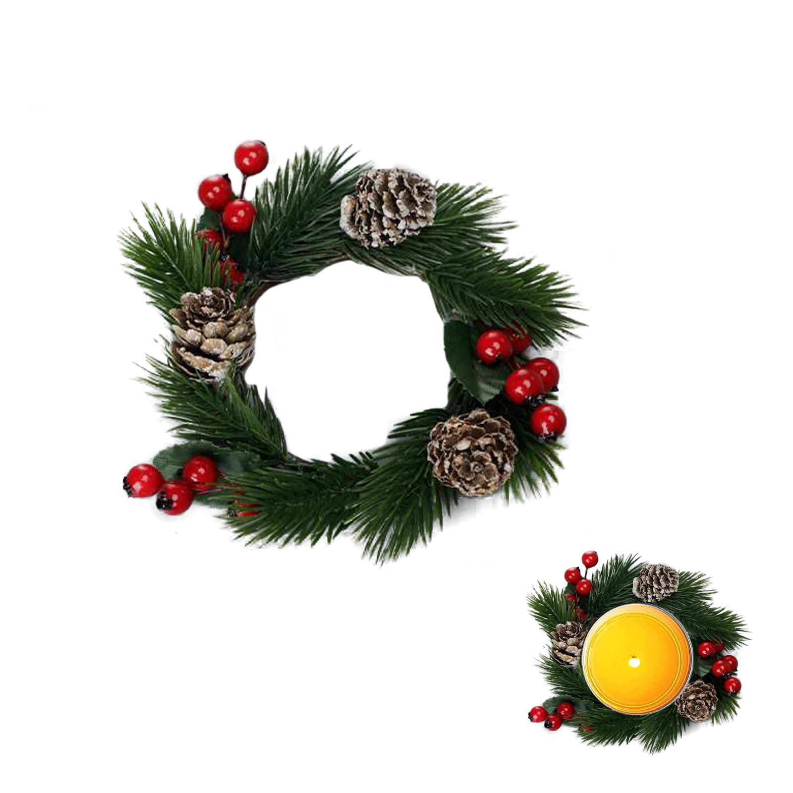 Farmhouse Christmas Winter Candle Ring, Christmas Candle Decoration Small  Wreath, Snowy Cedar and Pinecones Candle Ring 4.5 In/11 Inches, - Etsy