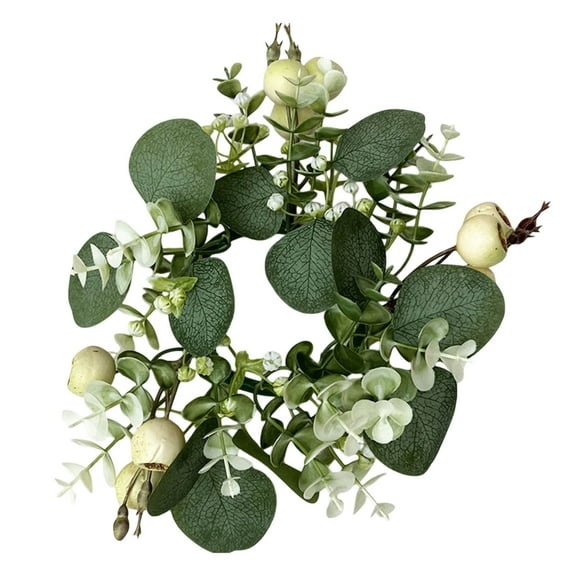 Candle Ring Wreath with Leaves, 4 Inch Center Artificial Eucalyptus Leaves Wreaths, Spring Greenery Garland Pillar Holder for Home Wedding Party Table Centerpiece Green
