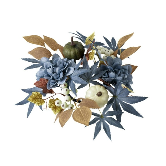 Candle Ring Wreath Thanksgiving Garland Candle Holder with Fall Pumpkin and Maple Leaves for Home Party Decor