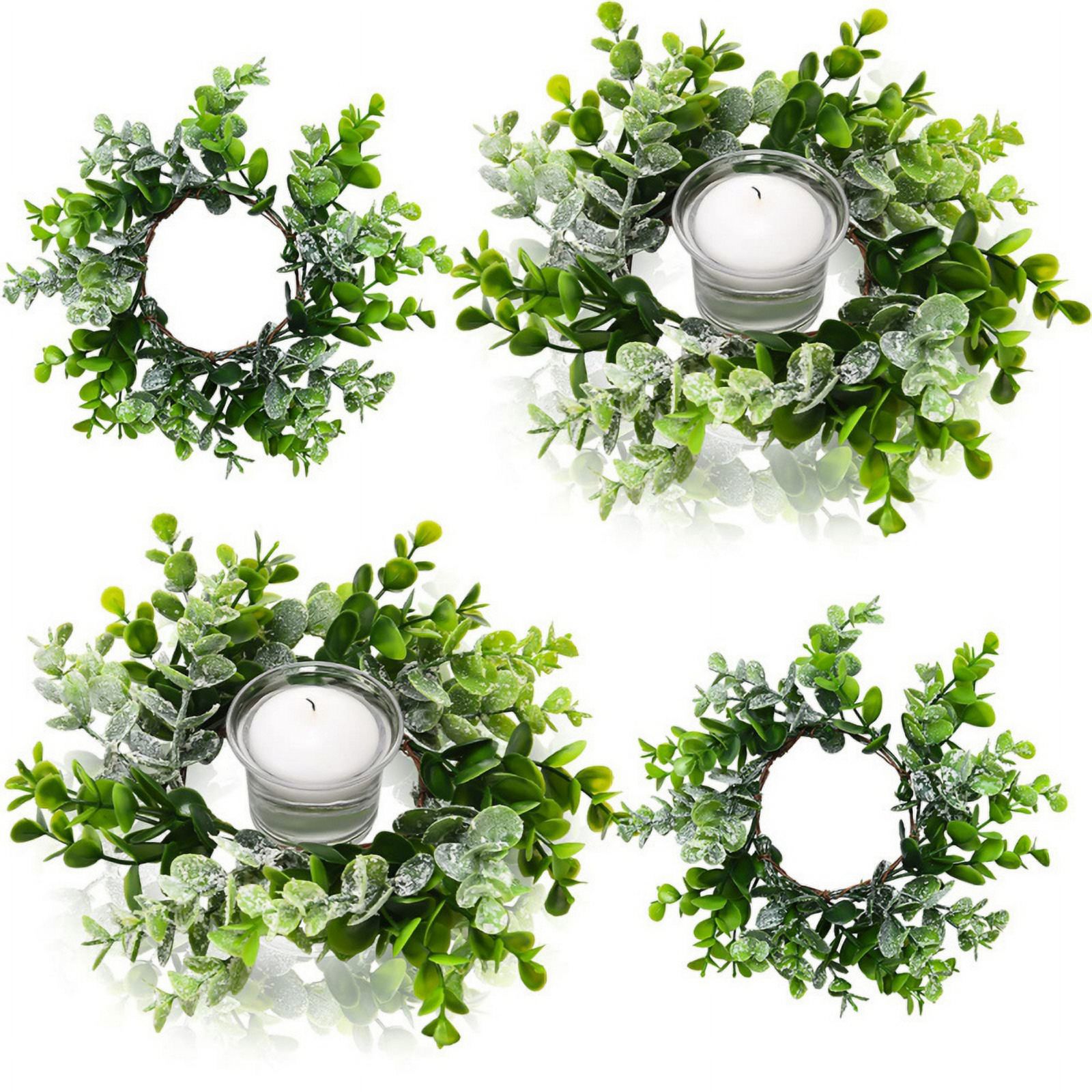 Candle Rings Artificial Eucalyptus Leaves Wreaths 9.8" Candle Rings