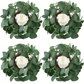 Candle Rings Artificial Eucalyptus Leaves Wreaths Candle Rings Wreaths Set of 4 Wreath Candle Rings for Wedding Party Home Table Door