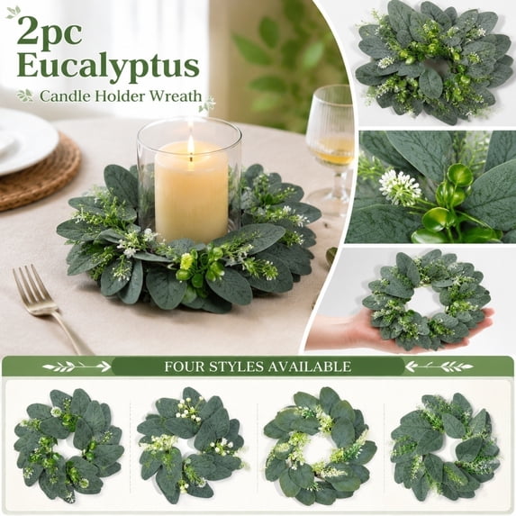 Candle Rings Set of 2, Mini Wreaths for Pillar Candles, Modern Table Centerpiece for Wedding, Rustic All- Home & Wall Decor, 1Pack D