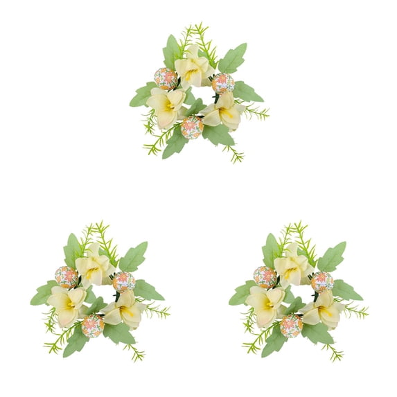 Candle Rings Wreaths 1-4PC, Artificial Hydrangea & Eucalyptus Wreath for Pillar Candle Holder, Small Boho Wreath for Wedding, Table, Home & Door Decoration