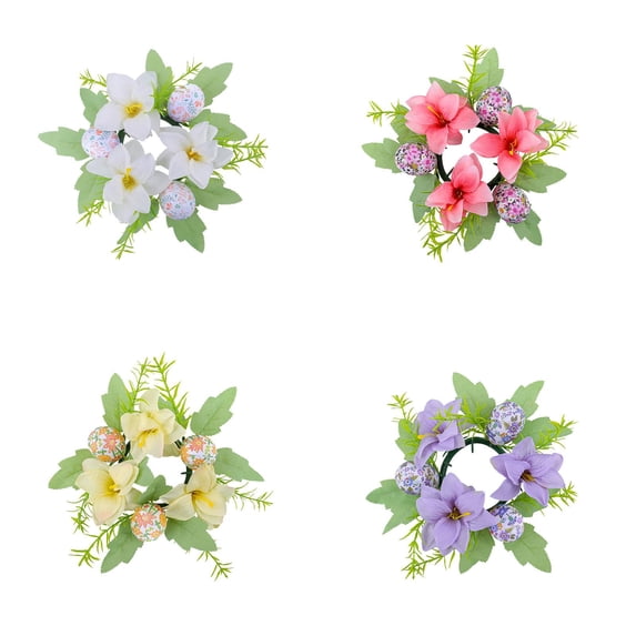 Candle Rings Wreaths 1-4PC, Artificial Hydrangea & Eucalyptus Wreath for Pillar Candle Holder, Small Boho Wreath for Wedding, Table, Home & Door Decoration