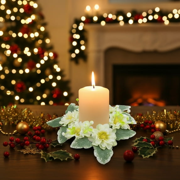 Candle Rings Wreaths,Artificial Daisy Flowers with Green Leaves Flower Candle Rings Candle Holders Garland for Pillar Centerpiece Party Table Decor,3 inch Center Diameter
