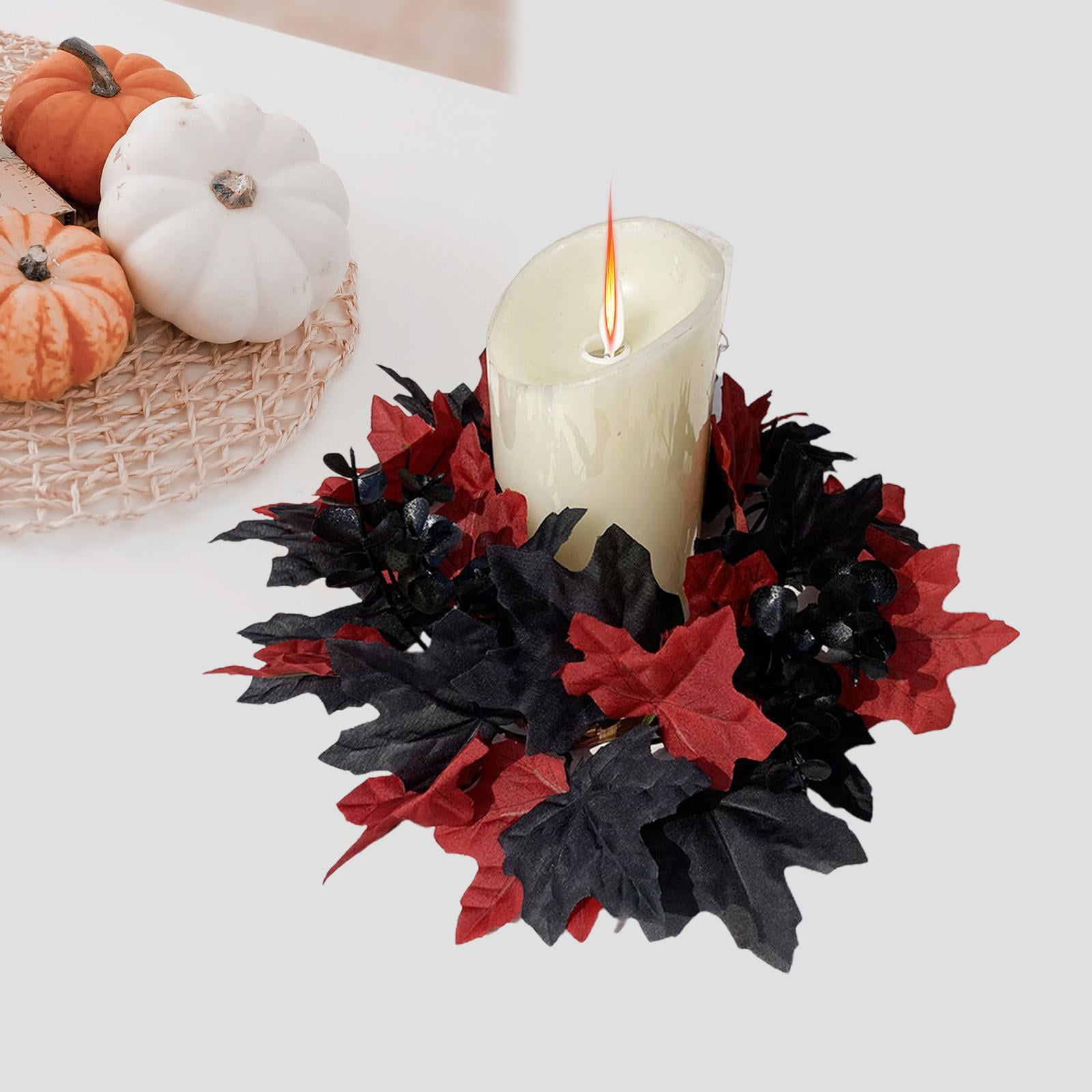 Candle Rings Wreaths Halloween Artificial Leaves Wreaths Pillar Candle
