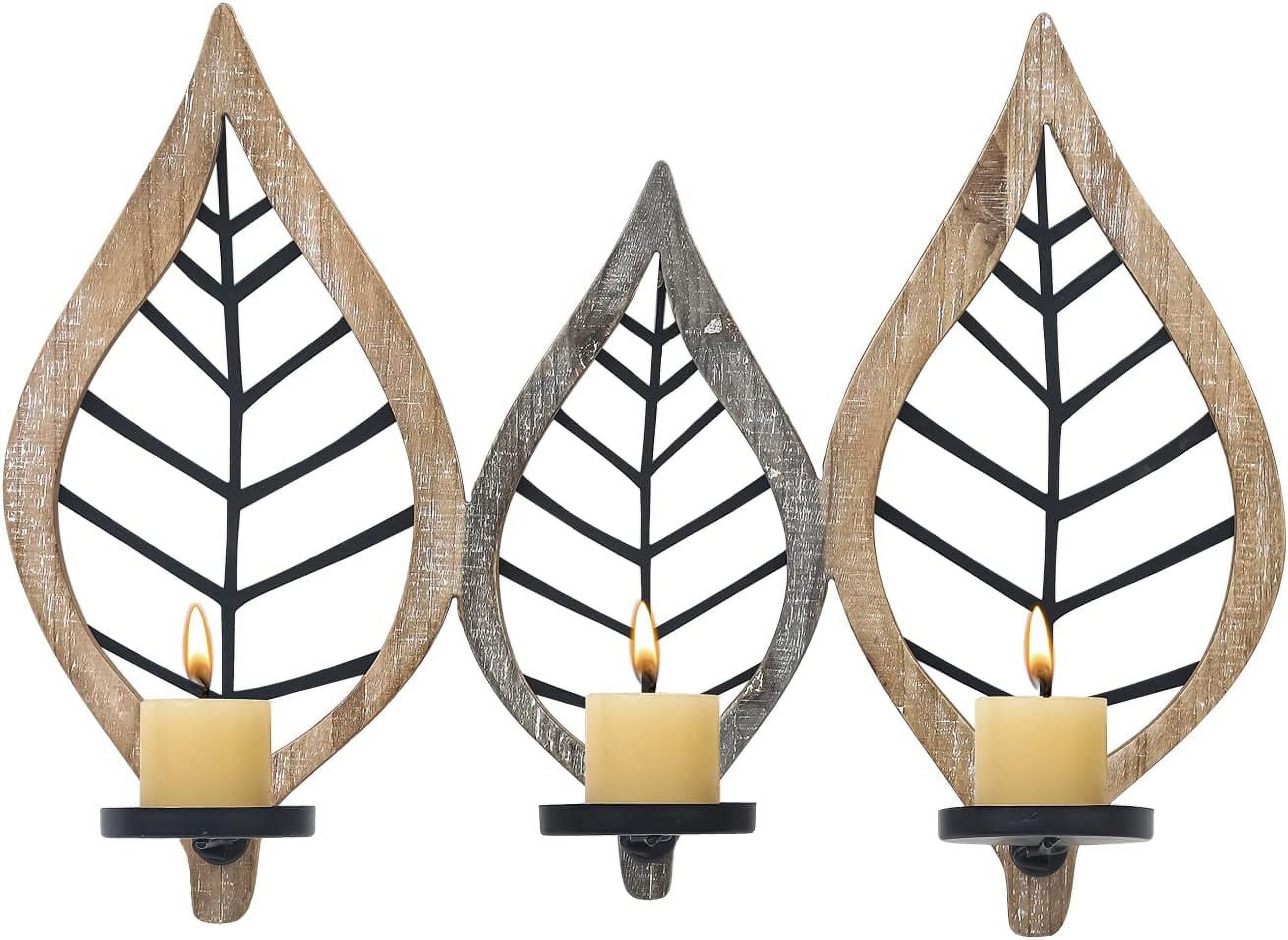 Candle Sconces Wall Decor, Wall Mount Leaf Decorative Candle Holder Metal And Wood Rustic
