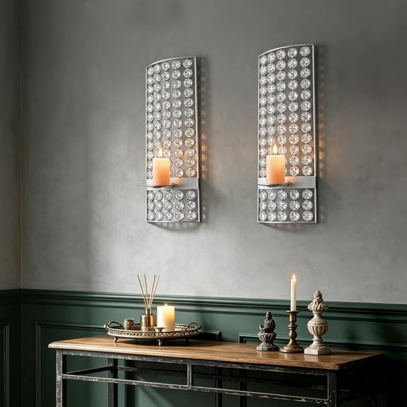 Candle Sconces for Home Decor Living Room Bedroom Dining Room Metal Bling Crystal Candle Wall Sconce with Diamond Gem Decor