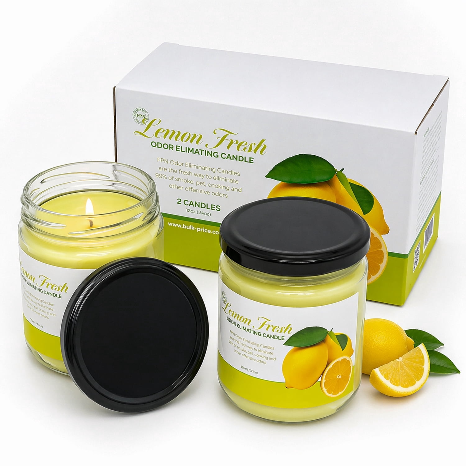 Candle Set Odor Eliminating - Pack of 2 (12oz) Lemon Fresh | 80 to 90-Hour Burn Time | Premium Soy Wax Candles | Neutralizes Pet, Kitchen, & Smoke Odors | Eco-Friendly & Long-Lasting