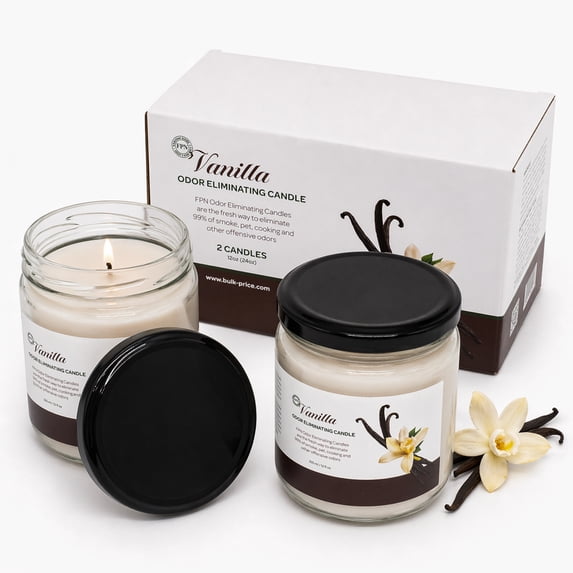 Candle Set Odor Eliminating Vanilla - Pack of 2 (12oz) | 90-Hour Burn Time | Premium Soy Wax Candles | Neutralizes Pet, Kitchen, & Smoke Odors | Eco-Friendly & Long-Lasting