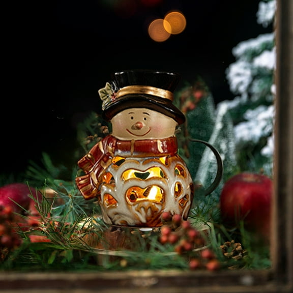 Candle Snowman Candle Holder - Ceramic Tea Light Snowman Luminary Ceramic Snowman Christmas Decorations for Bedroom Unique Gifts for Mom Grandma - Gift Set