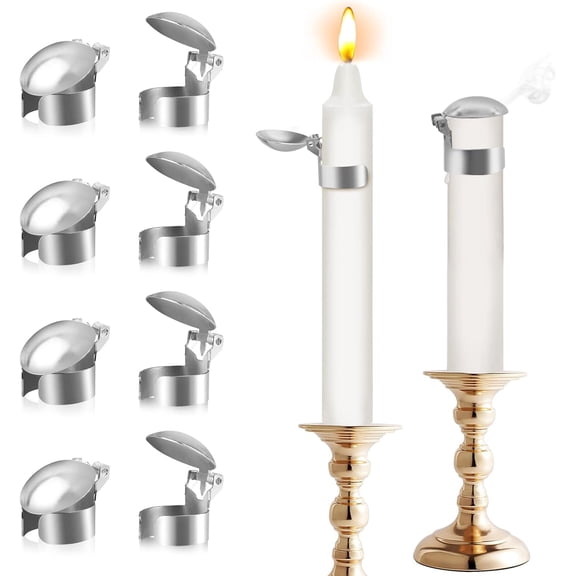 Candle Snuffer, 8 Pcs Automatic Candle Wick Snuffer Stopper, Automatic Swedish Candle Extinguisher Ring, Automatic Candle Extinguishers with Storage Box for Candle Lovers (Silver)