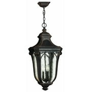 Candle Style 3-Light Large Outdoor Hanging Lantern with Scroll Arch Detail with Clear Seedy Glass 12 inches W X 25 inches H-Mocha Finish Bailey Street