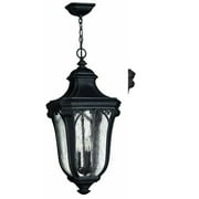 Candle Style 3-Light Large Outdoor Hanging Lantern with Scroll Arch Detail with Clear Seedy Glass 12 inches W X 25 inches H-Museum Black Finish Bailey