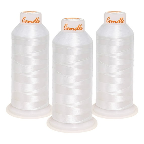 Candle Threads White 100% Polyester Machine Embroidery Thread, 5000M, 3-Pack