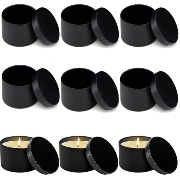 Candle Tin with Lids,Bexikou 10 Pieces Black 8oz Candle Containers, Empty Candle Containers for Candles DIY Set, Candle Jars for Candle Making