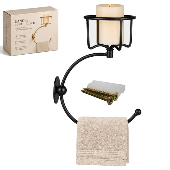 Candle Towel Holder for Bathroom Wall Decor Towel Hook with Candle Shelf Rustic Metal Bathroom Organizer Space Saving Rack