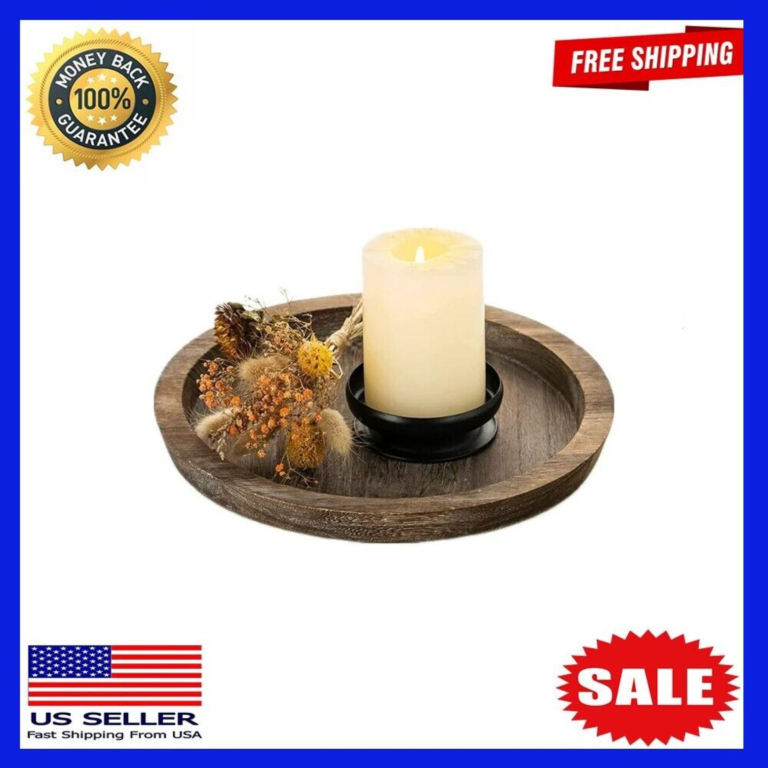 Candle Tray Rustic Round Wood Table Centerpiece Trays Decorative