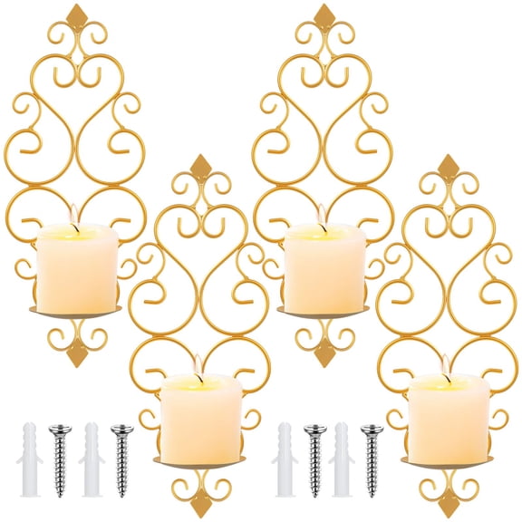Candle Wall Decor Set of 4 Decorative Gold Wall Mounted Candle Holder