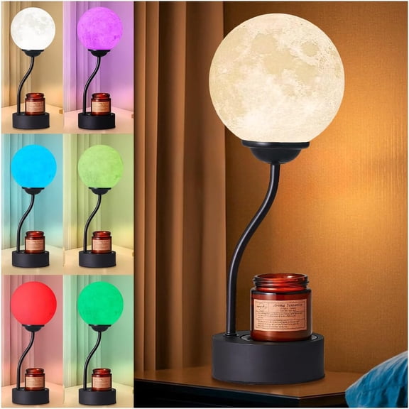 Candle Warmer Lamp with 7 Colors Moon Lamp,Electric Candle Warmer with Timer,Gifts for Mom, Candle Lamp, Vintage Wax Melt Warmer for Scented Wax for Jar Candle with Glass Cup (Colors Moon lamp)