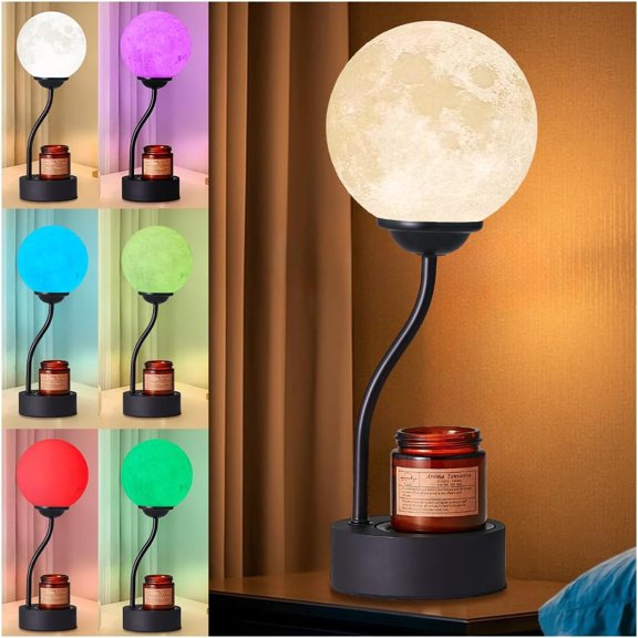 Candle Warmer Lamp with 7 Colors Moon Lamp,Electric Candle Warmer with Timer,Gifts for Mom, Candle Lamp, Wax Melt Warmer for Scented Wax for Jar Candle with Glass Cup (Colors Moon lamp)