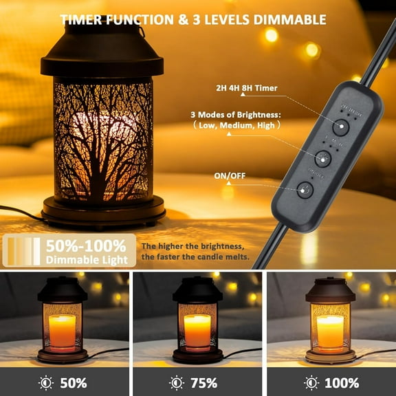 Candle Warmer Lamp - Candle Jars Warmer with Timer & Dimming Function, Electric Candle Lamp for Home Fragrance and Home Décor, Bedside Lamp, Gifts for Women Mom (2 Bulbs Included)