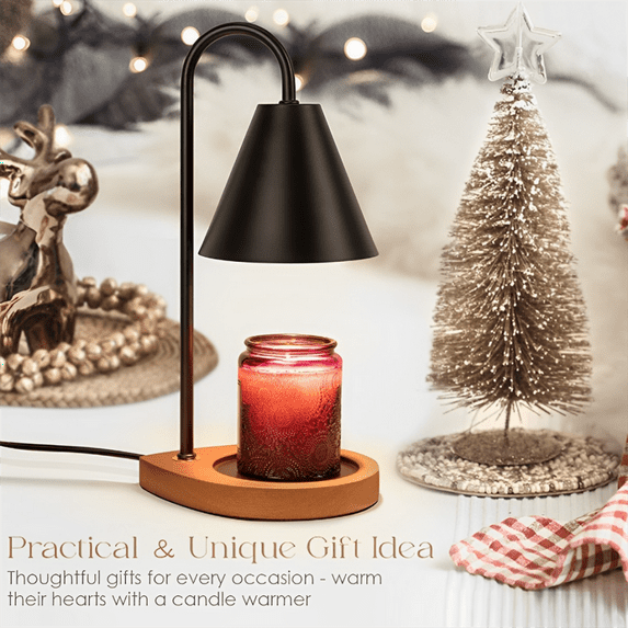 Candle Warmer Lamp - Dimmable Candle Lamp Electric with 2 Bulbs, Scented Wax Melter Warming Lamps No Smoke, Compatible with Various Candle Jars, Home Decor Gifts, Walnut Vintage Bedside Lamp